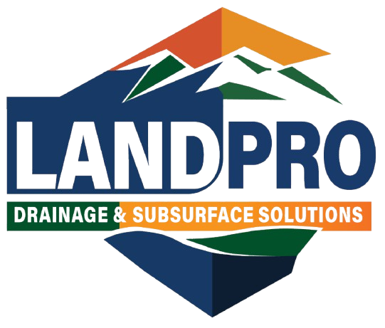 LandPro logo with mountains and tagline 'Drainage & Subsurface Solutions'.